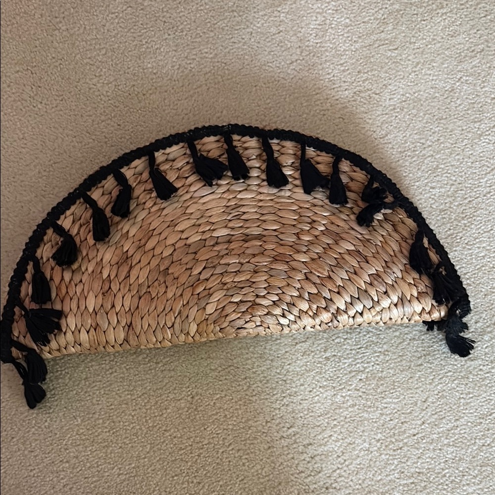 Woven Clutch with Black Tassels